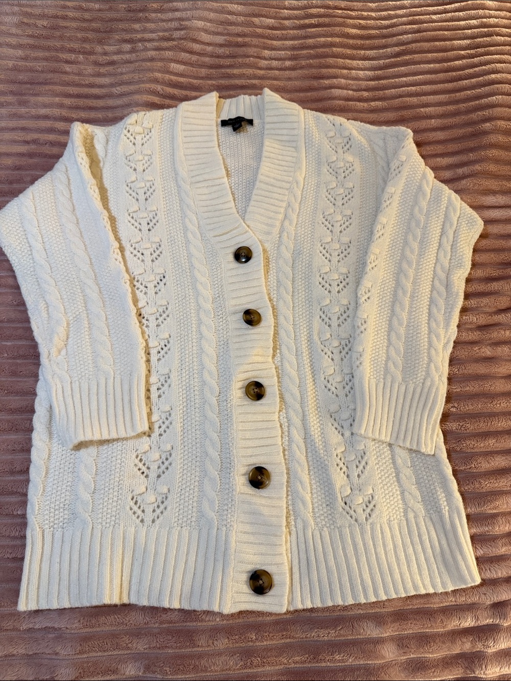Ann Taylor Cream Cable Knit Button-Front Cardigan